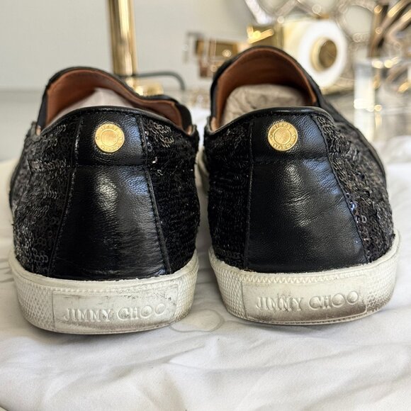 Jimmy Choo Black Sequin Slip On Sneakers - Women’s EU 39/US 9 - Picture 9 of 10